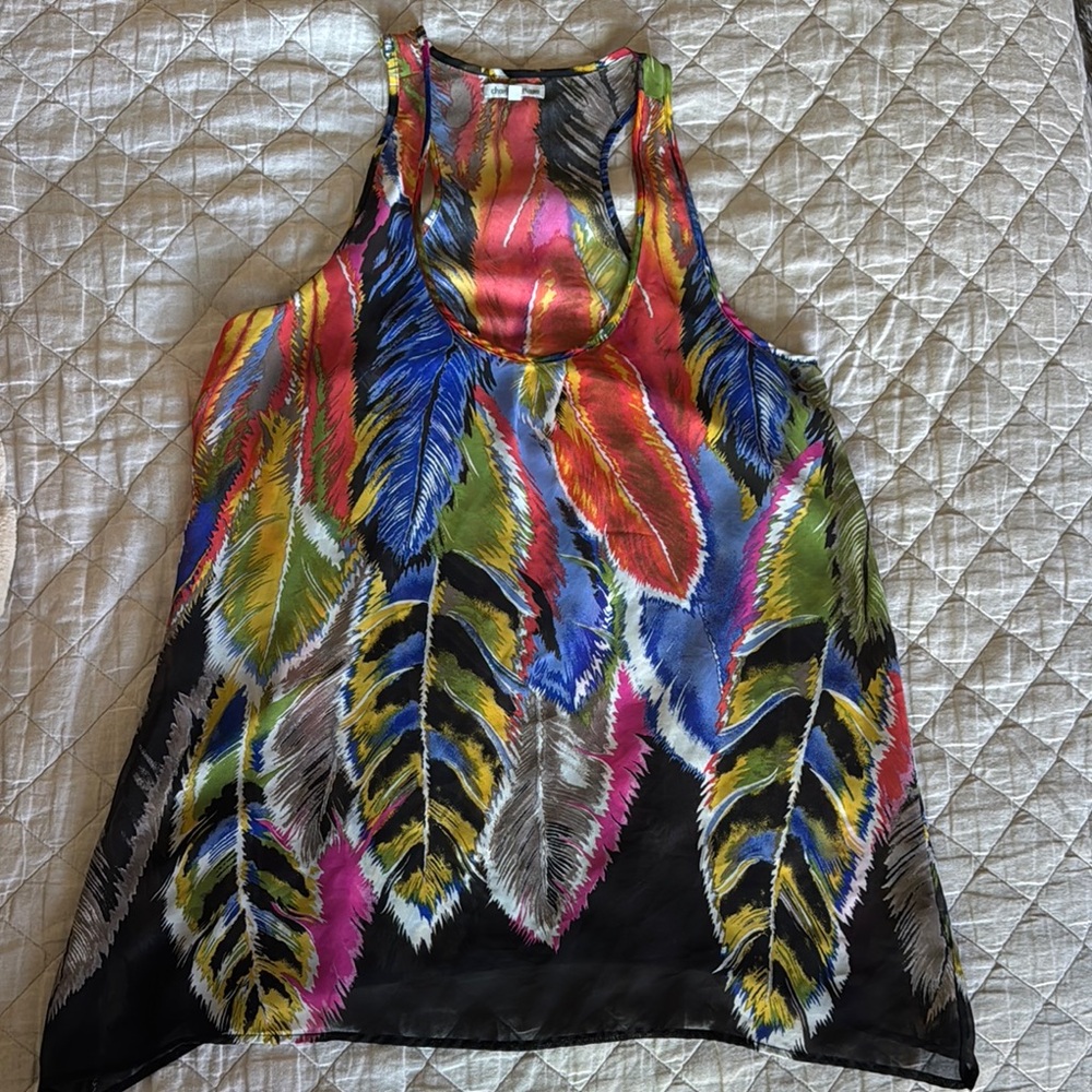 Colorful Feather Print Women's Top